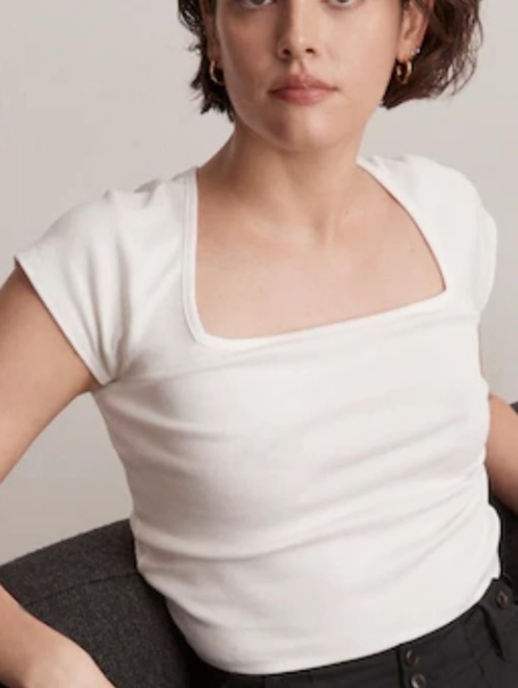 Madewell Women's White Supima Ribbed Square-Neck Cropped Short Sleeve Tee Large